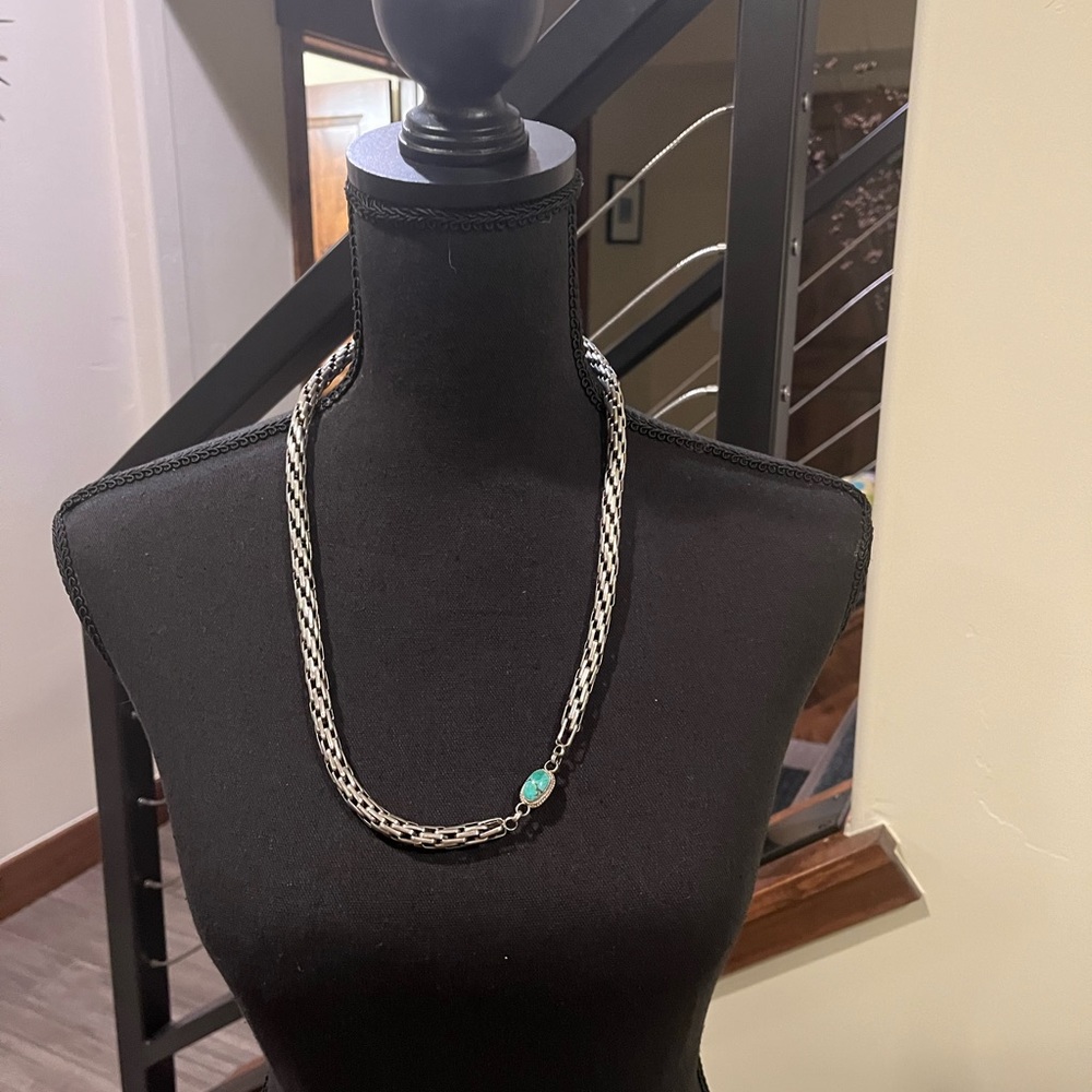 VINTAGE NAVAJO 925 SILVER WOVEN ROPE CHAIN W/TURQUOISE. CORAL ON THE OTHER SIDE.